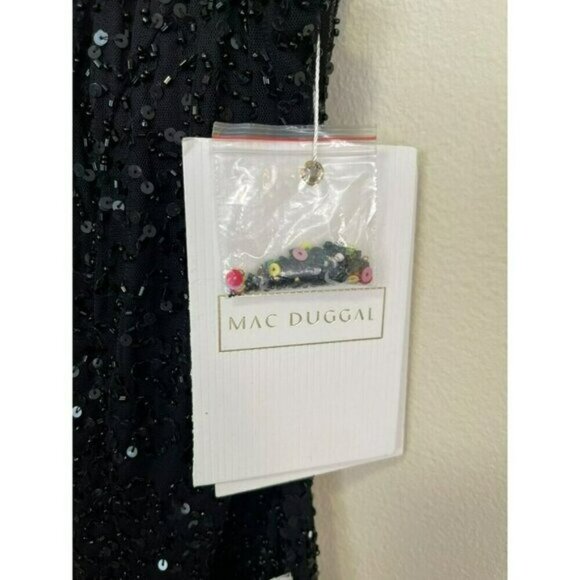 Mac Duggal $798 Black Sequins Floral Maxi Dress Formal Beaded Gown Size 4 NWT - Picture 10 of 12